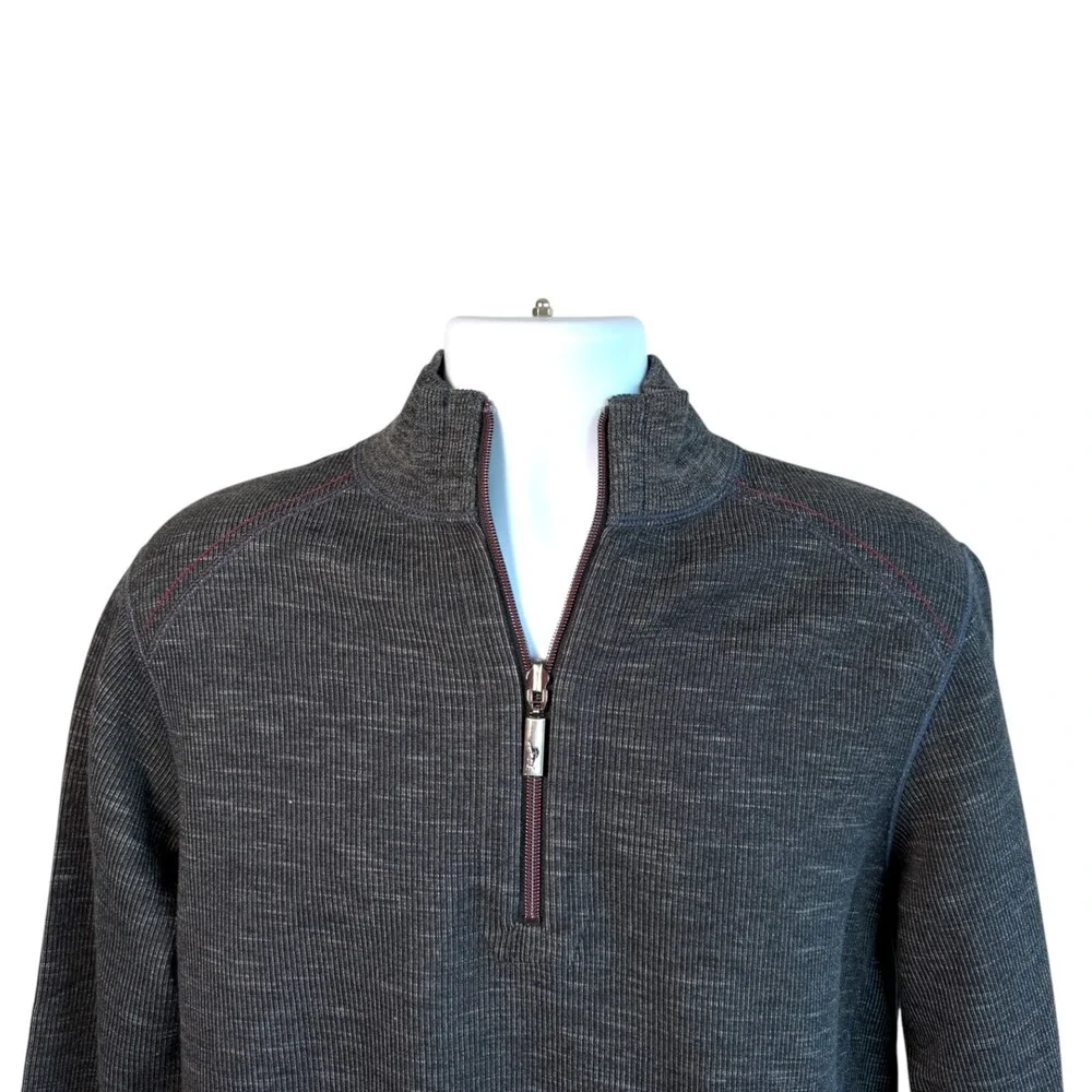 Tommy Bahama Flip Sider Half Zip Reversible Pullover Sweatshirt Sz L Gray Ribbed